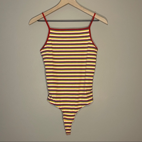 Women's M Madewell Ribbed Tank Bodysuit Slim Fit Striped - Picture 4 of 10